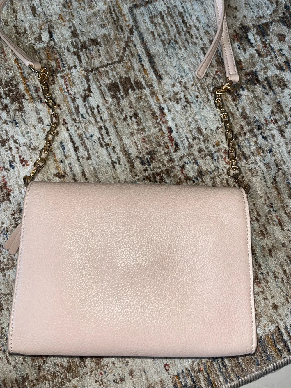 Tory Burch Pebbled Leather Crossbody in Blush Pink with Gold-Tone Logo